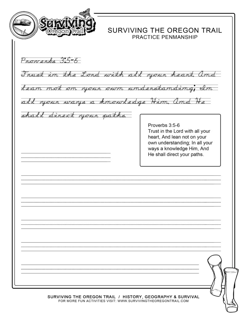 Advanced Cursive Practice Bible Verse Surviving The Oregon Trail - Free Cursive Bible Verse Worksheets