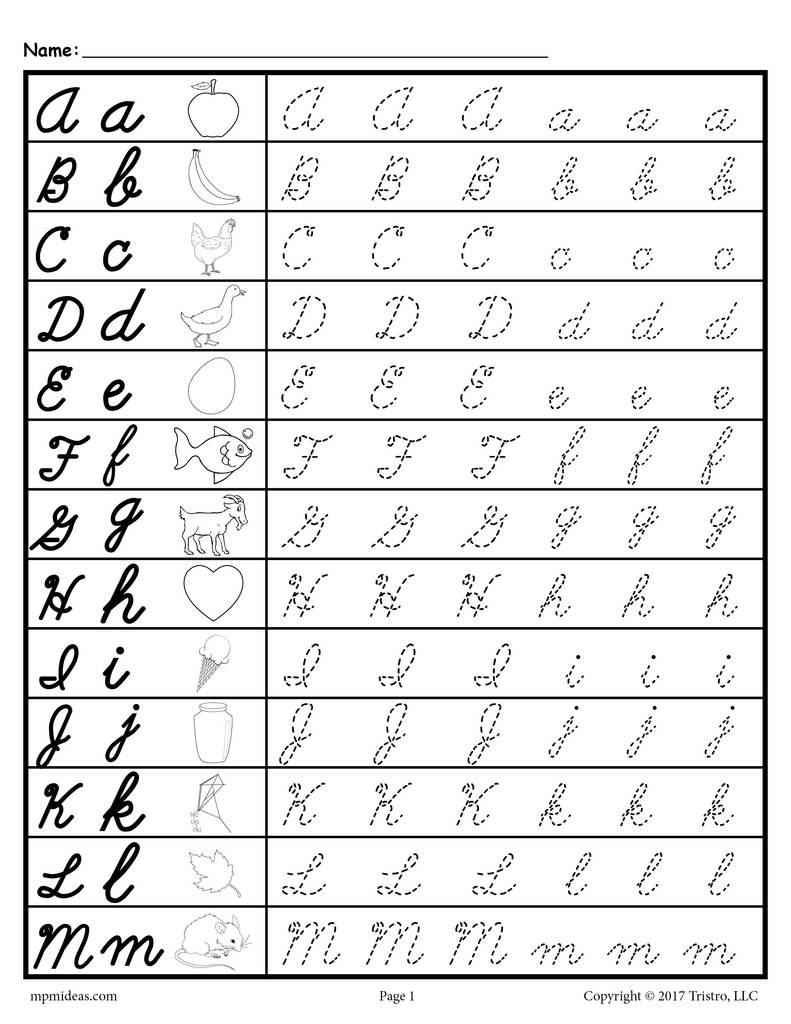 Alphabet Printable Cursive Writing Practice Sheets - Print And Cursive Alphabet Handwriting Worksheets