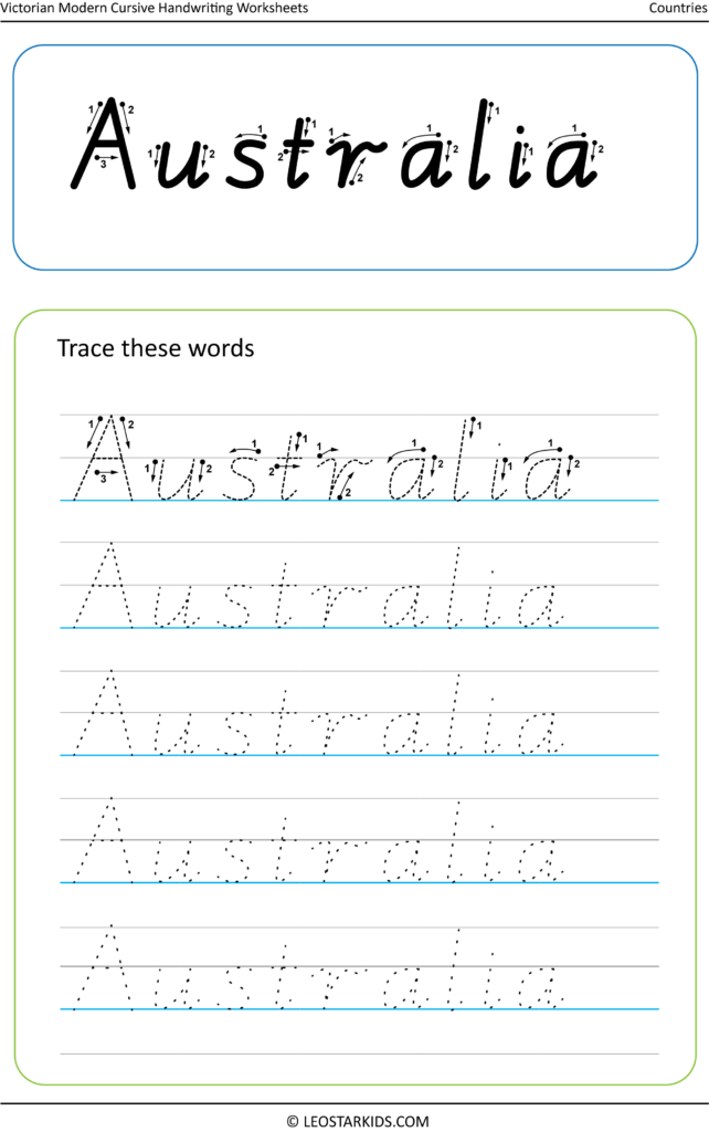 Australian Handwriting Worksheets Victorian Modern Cursive  - Victorian Cursive Handwriting Worksheets Australia