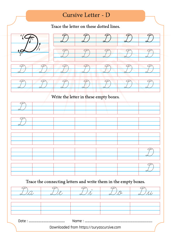 Capital Letter D In Cursive SuryasCursive - Cursive Capital D Worksheet