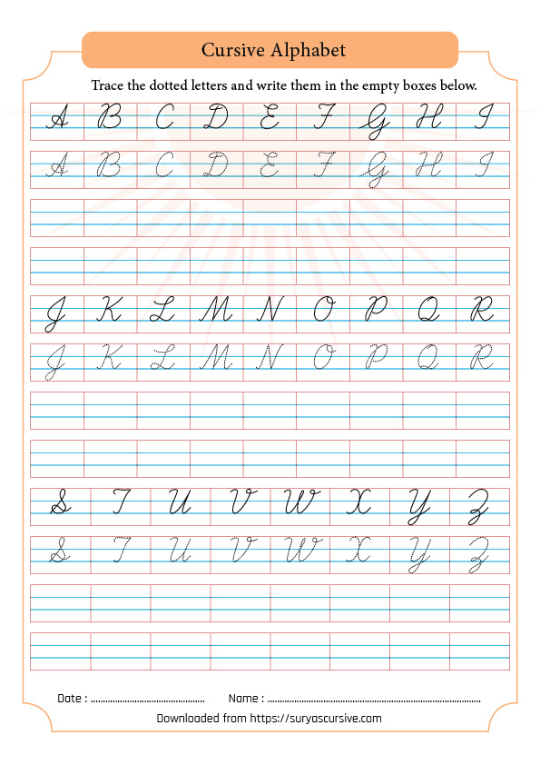 Capital Letters In Cursive Writing Worksheet SuryasCursive - Cursive Writing Capital Letters Worksheets A To Z