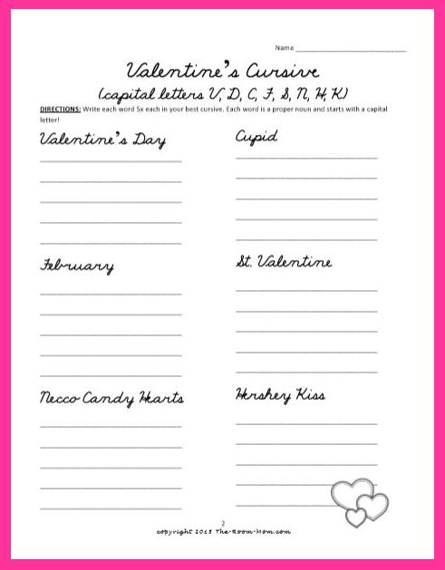 Classroom Freebies Too Valentine s Day Cursive - Valentines Day Cursive Worksheet