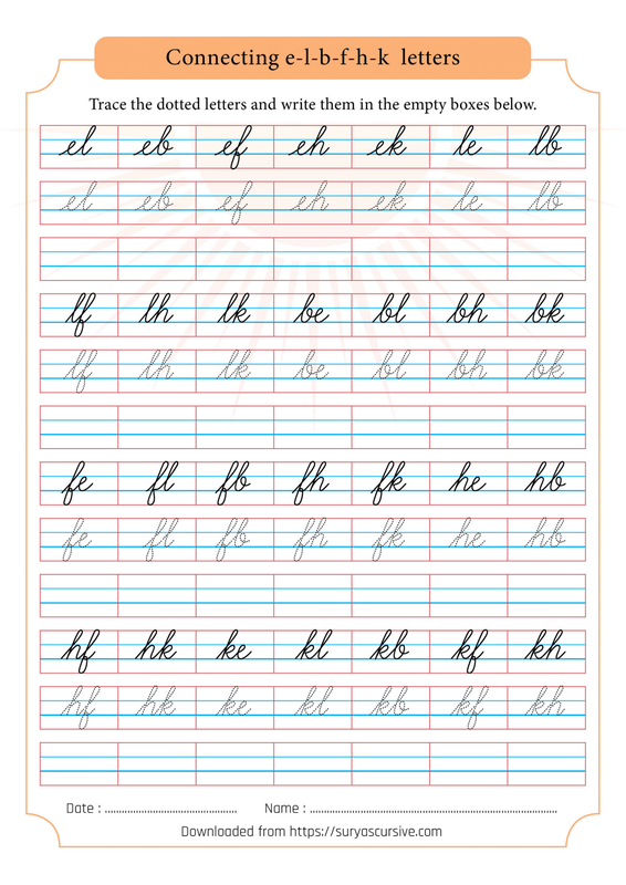 Connecting Cursive Letters E L B F H K pdf Cursive Writing Practice  - Cursive Letters I And E Connecting Worksheet