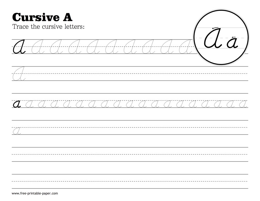 Cursive A Free printable paper - Cursive A Only Worksheet For Free With Cursive Words Too