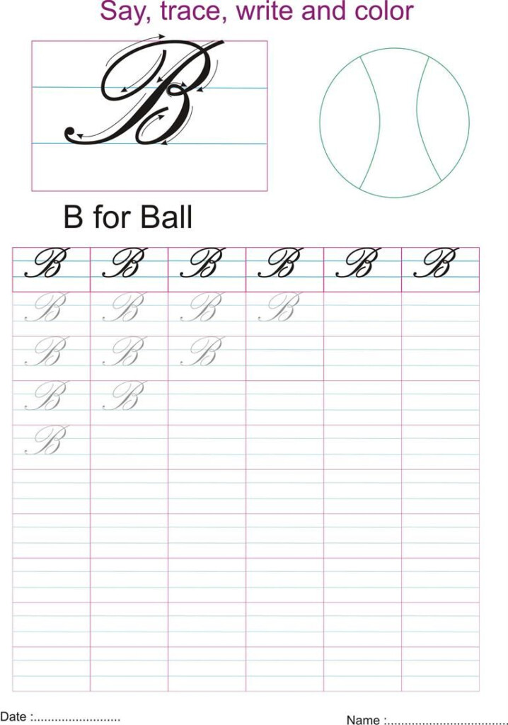 Cursive Alphabet B AlphabetWorksheetsFree - Cursive Write Letter B Worksheet