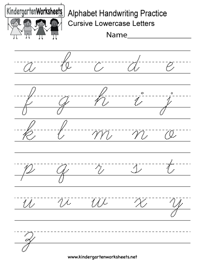 Cursive Alphabet Handwriting Practice AlphabetWorksheetsFree - Kindergarten Cursive Handwriting Worksheets