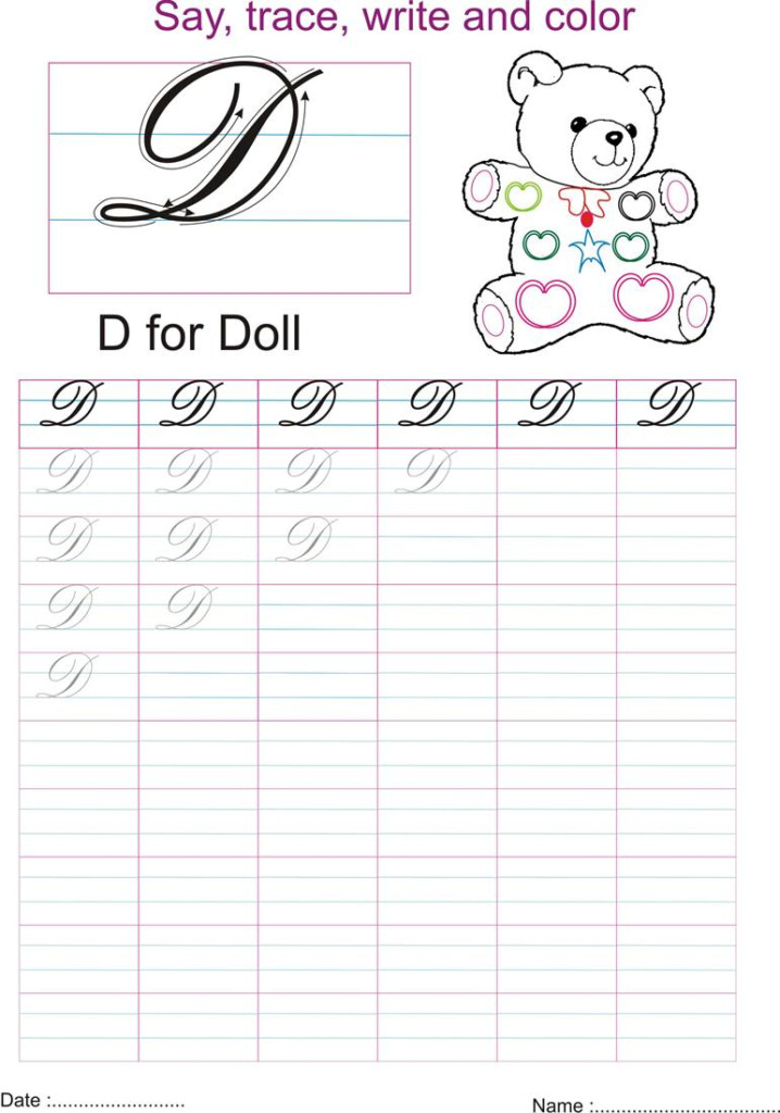 Cursive Captial Letter D Worksheet - Step By Step Capital D Cursive Worksheet