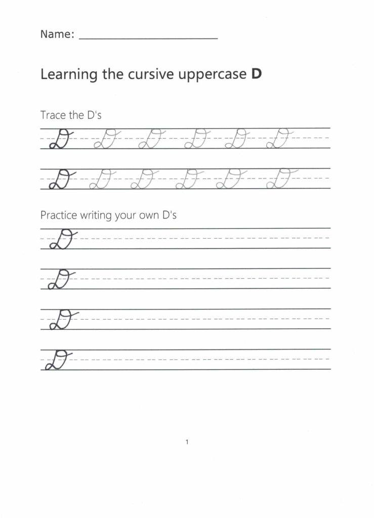 Cursive D How To Write A Capital D In Cursive - Cursive Capital D Worksheet