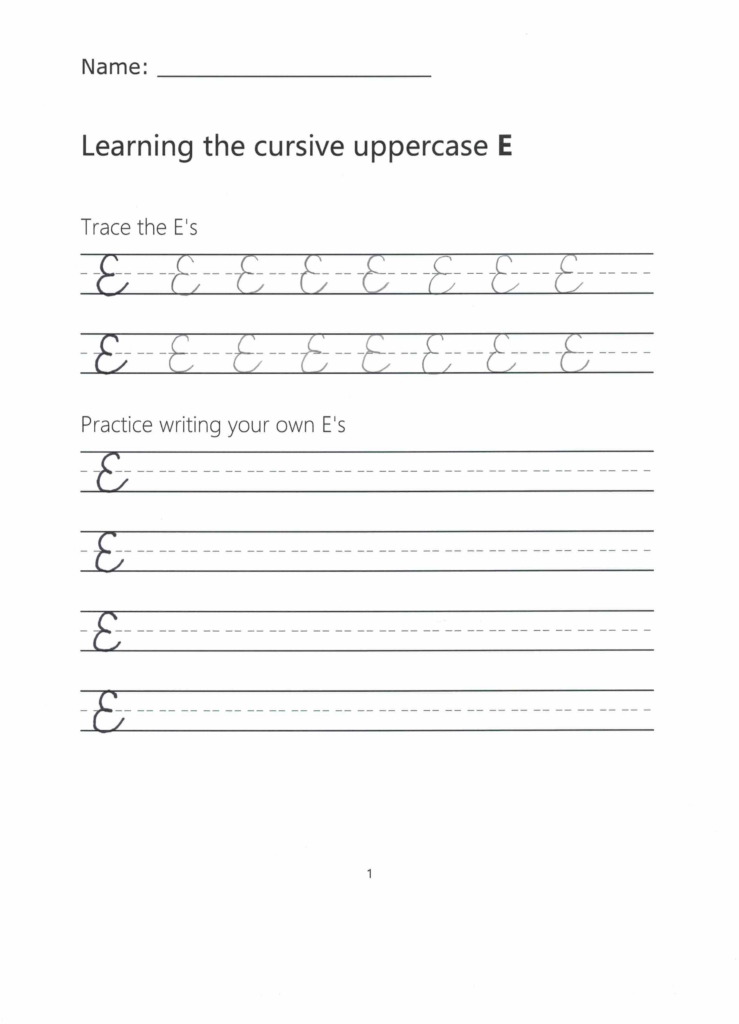 Cursive E How To Write A Capital E In Cursive - Cursive Capital E Worksheet