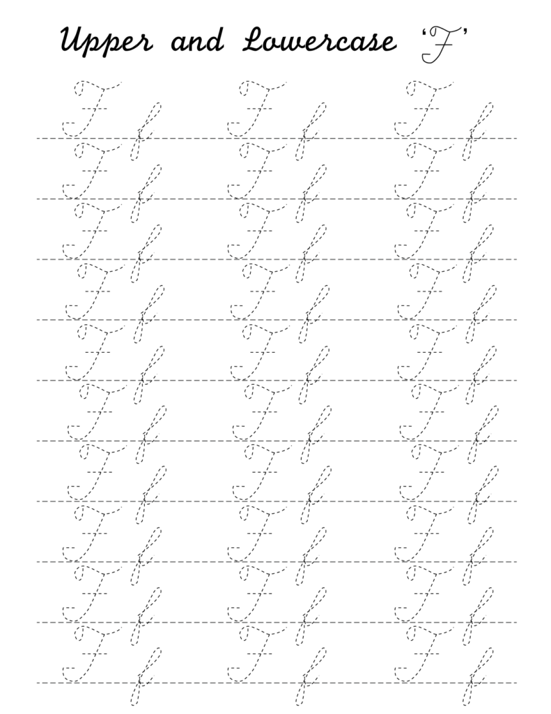 Cursive F Worksheets To Practice Capital Upper And Lowercase Letter  - Cursive F Uppercase Practice Worksheet