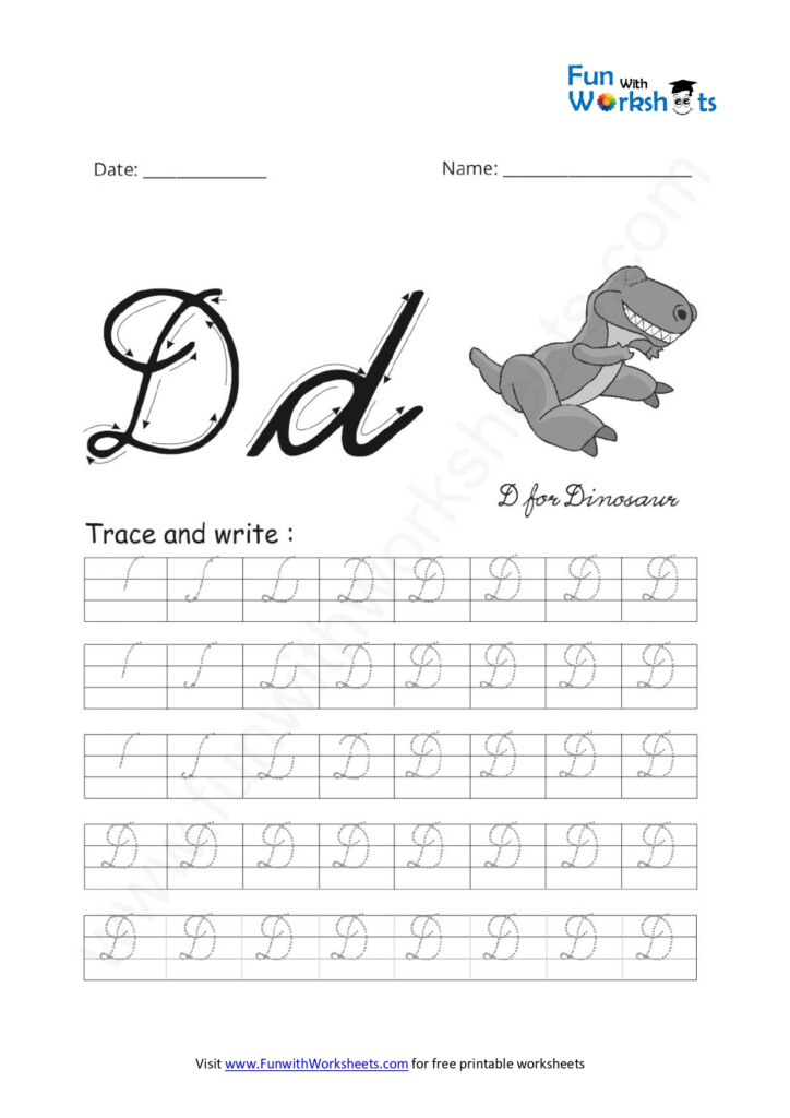 Cursive Handwriting Practice Capital Letter D Free Printable Worksheets - Step By Step Capital D Cursive Worksheet