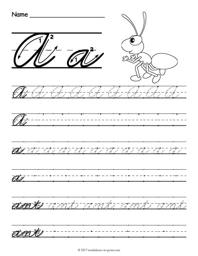 Cursive Handwriting Practice Letter A Through Z Uppercase Lowercase 358 - Cursive A Worksheet For Free