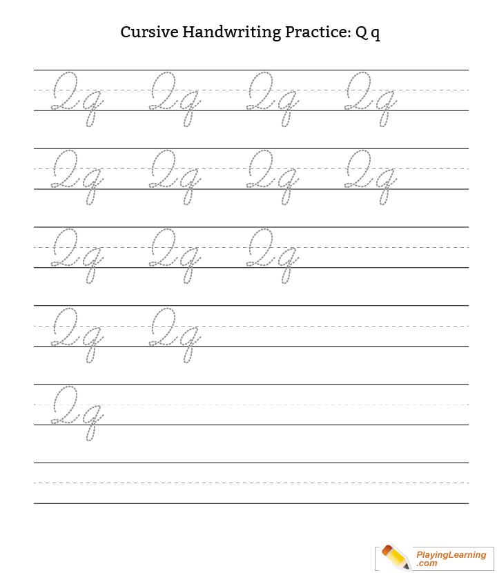 Cursive Handwriting Practice Letter Q Free Cursive Handwriting  - Cursive Q Practice Worksheet