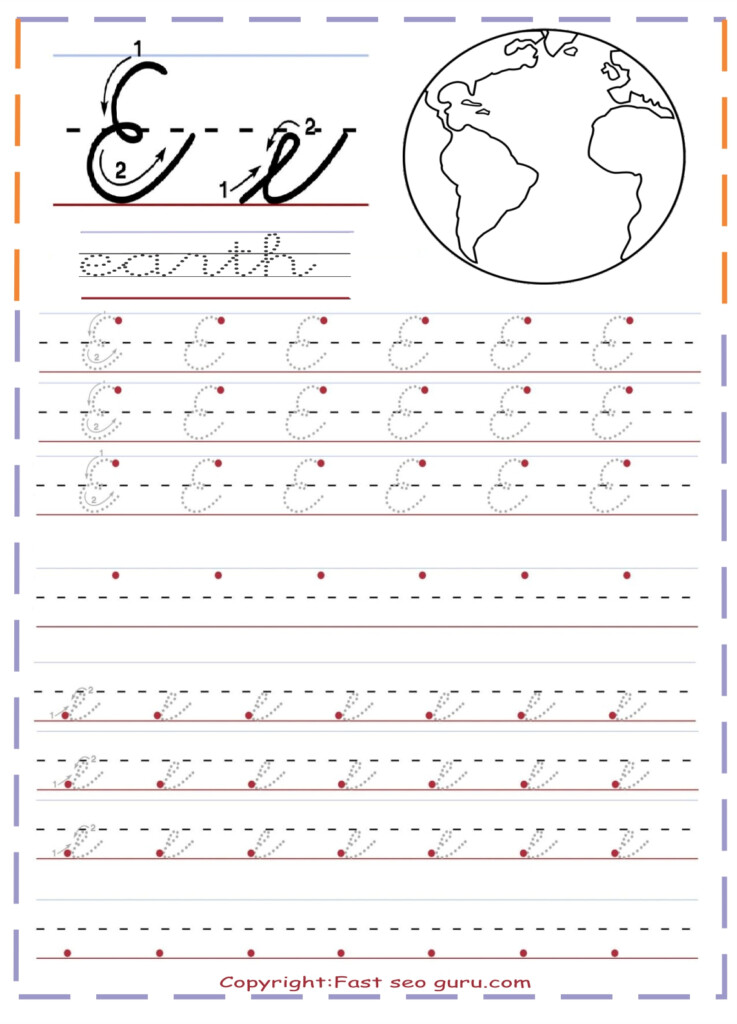 Cursive Handwriting Tracing Sheets For Practice Letter E - Cursive Handwriting Worksheets Letter E