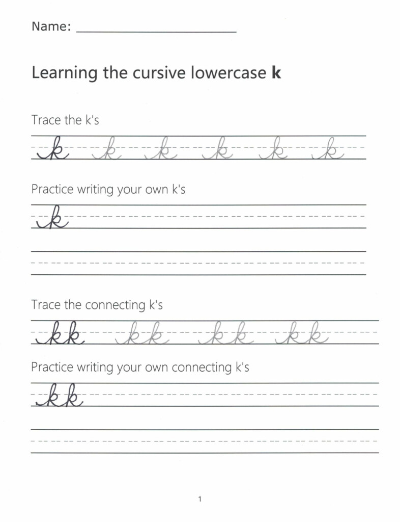 Cursive K How To Write A Lowercase K In Cursive - K Cursive Worksheets