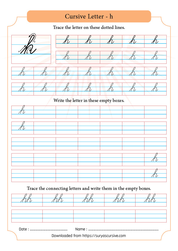 Cursive Letter H In Lowercase SuryasCursive - Lower Case H Cursive Worksheet