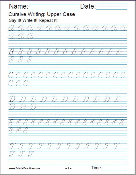 Cursive Letter Printables - Worksheets Writing In Cursive Practice Uppercase