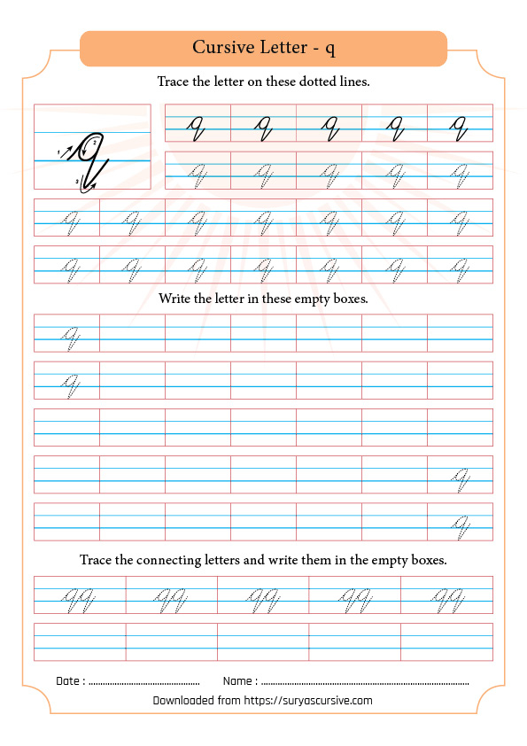 Cursive Letter Q In Lowercase SuryasCursive - Cursive Lowercase Q Worksheet