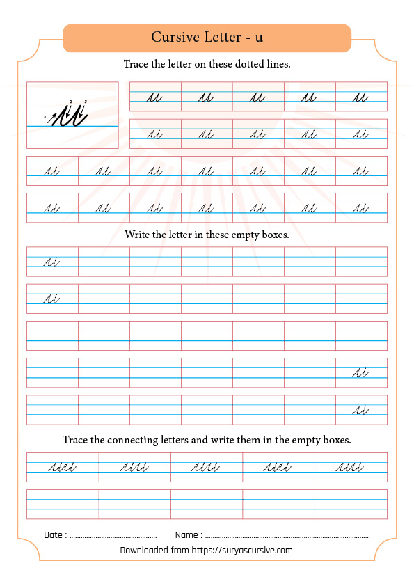 Cursive Letter U In Lowercase SuryasCursive - Letter U Cursive Worksheet