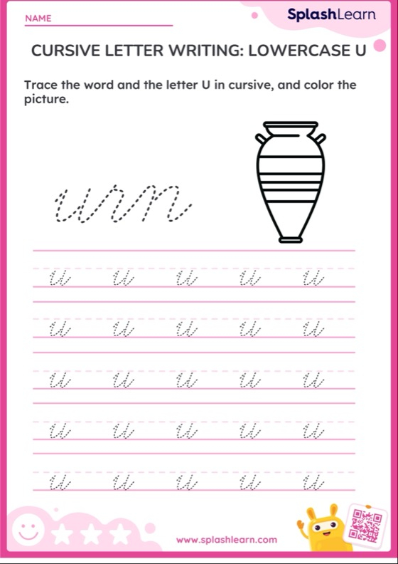 Cursive Letter Writing Lowercase U Printable ELA Worksheet - Cursive Lowercase U Worksheet