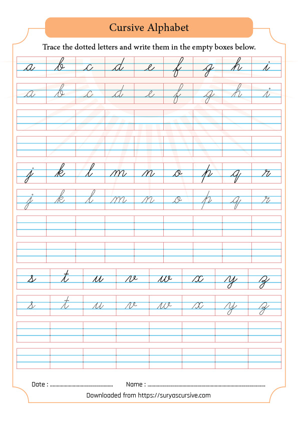 Cursive Letters A To Z - Cursive Alphabet Small Letters Practice Worksheets