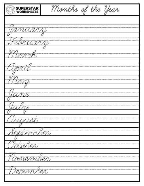 Cursive Months Of The Year Printables Pdf - Cursive Writing Worksheets Months Of The Year