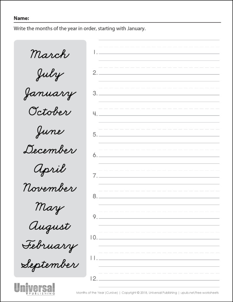 Cursive Months Of The Year Tracing - Cursive Writing Worksheets Months Of The Year