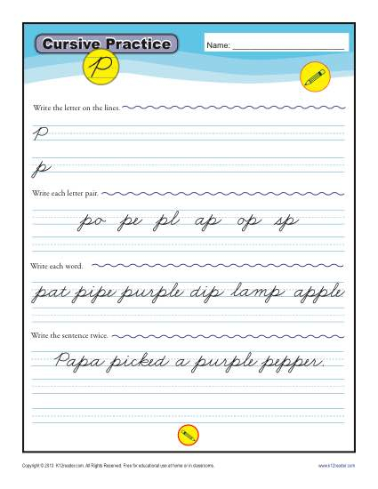 Cursive P Letter P Worksheets For Handwriting Practice - Cursive P Practive Worksheet