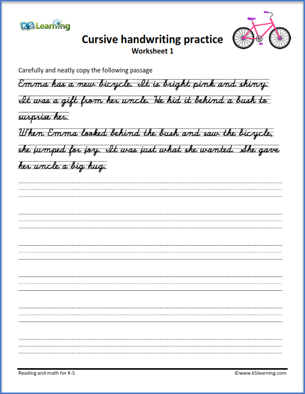 Cursive Passages Worksheets K5 Learning - Cursive Reading Worksheet