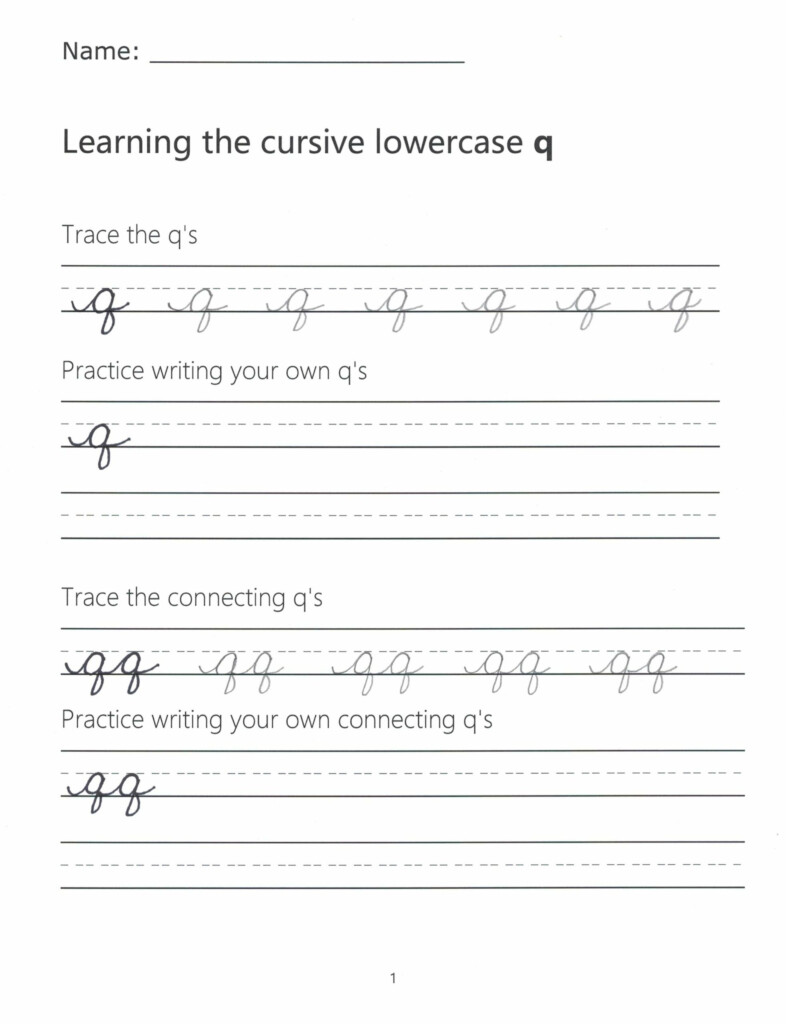 Cursive Q How To Write A Lowercase Q In Cursive - Cursive Lowercase Q Worksheet