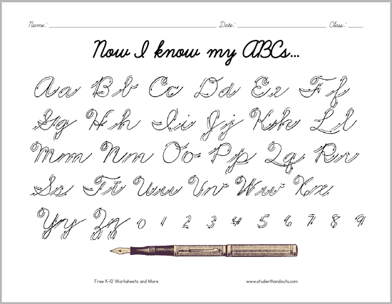 Cursive Script Alphabet With Arrows Student Handouts  - Cursive Alphabet Worksheets With Arrows