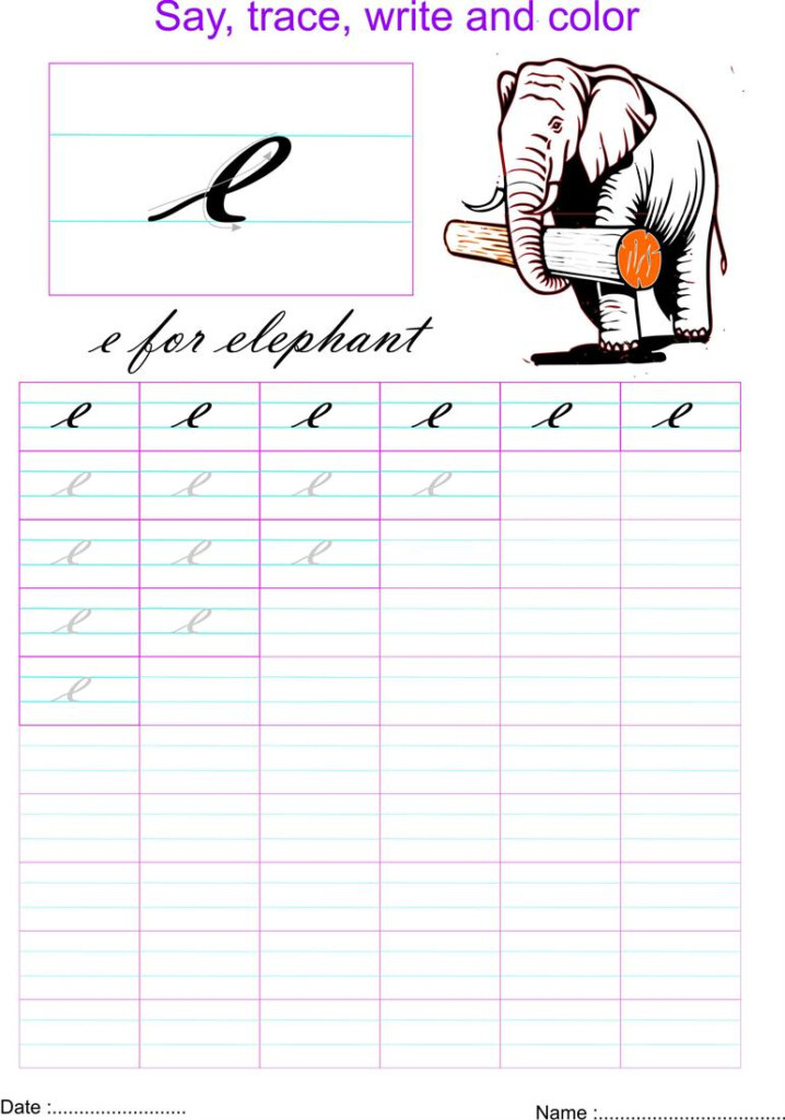 Cursive Small Letter e Worksheet - Cursive Writing A E Worksheet