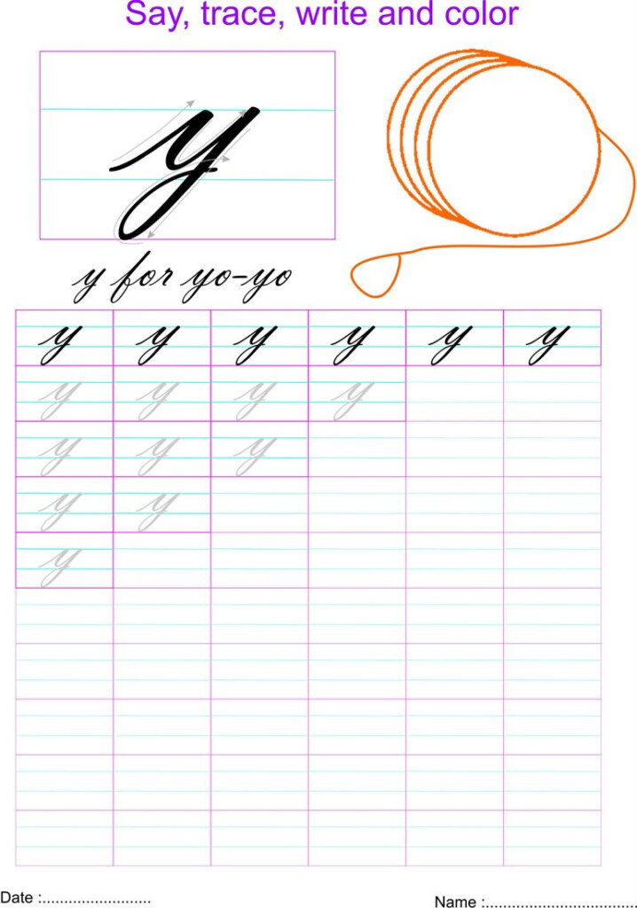 Cursive Small Letter y Worksheet - Cursive Letter Y Practice Worksheet