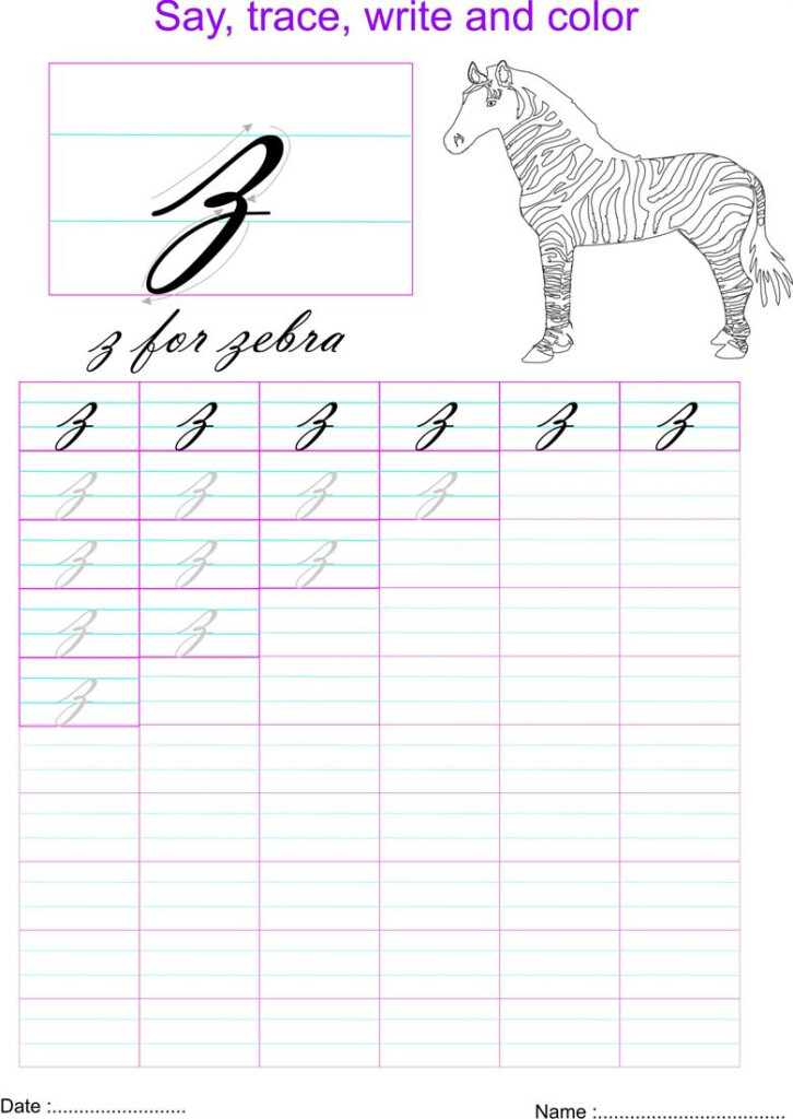 Cursive Small Letter z Worksheet - Z Cursive Worksheet