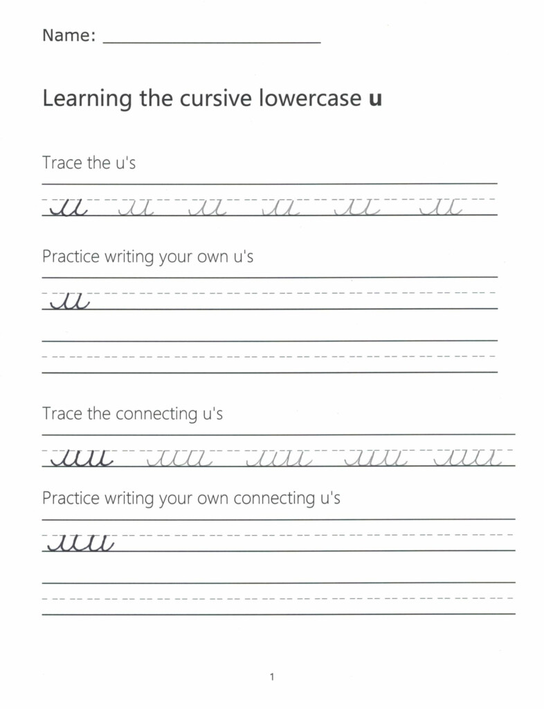 Cursive U How To Write A Lowercase U In Cursive - Cursive Lowercase U Worksheet