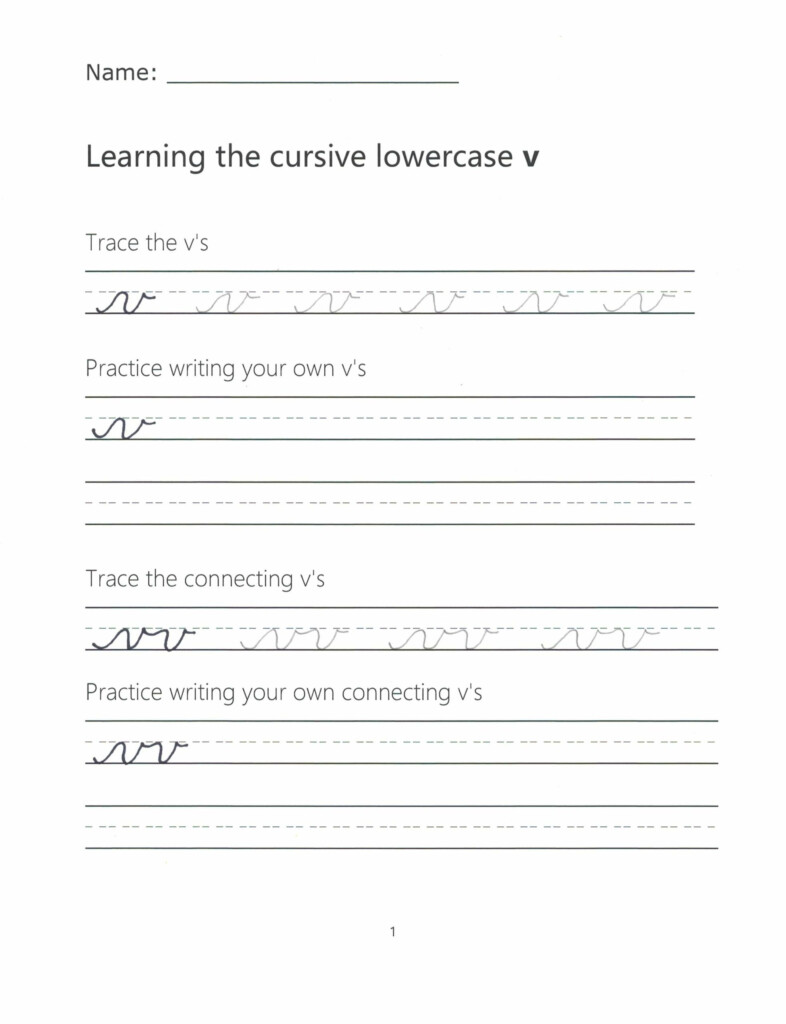 Cursive V How To Write A Lowercase V In Cursive - Cursive Lowercase V Worksheet