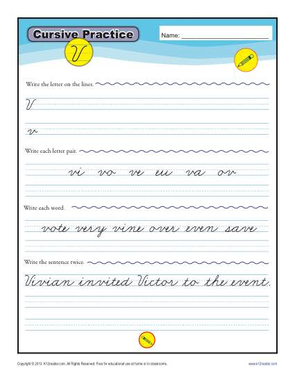 Cursive V Letter V Worksheets For Handwriting Practice - Letter V Cursive Worksheet