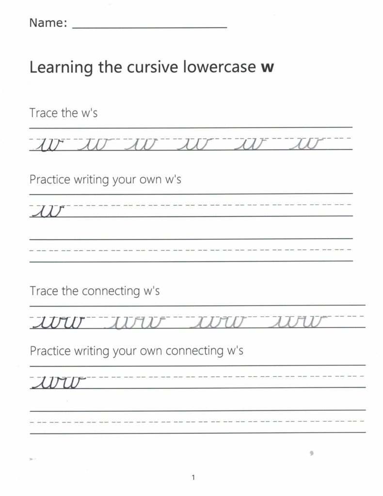 Cursive W How To Write A Lowercase W In Cursive - Cursive Letter W Worksheet