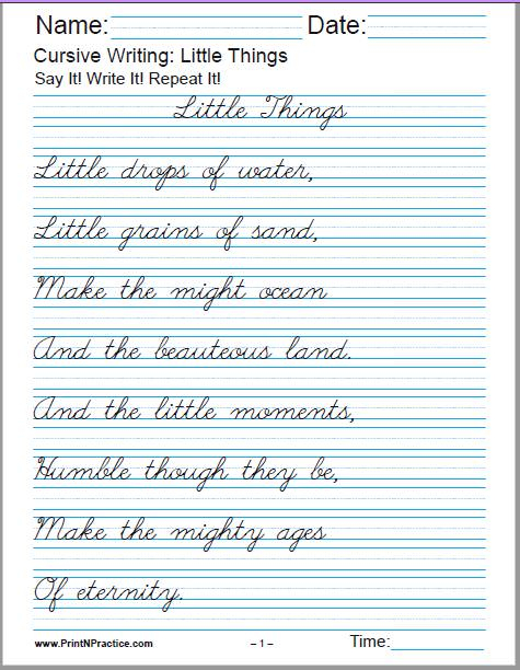 Cursive Writing 2 Page - Cursive Writing Worksheets With Practice Poems