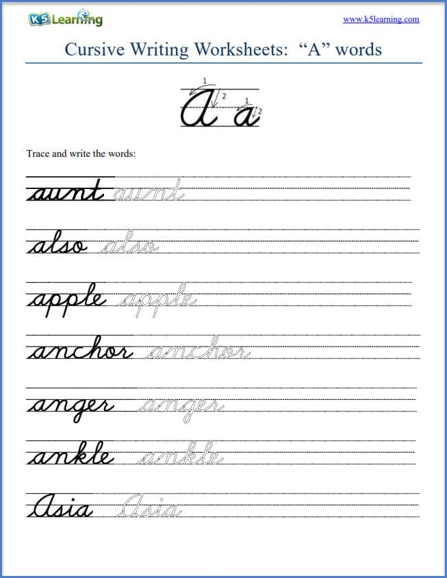 Cursive Writing Worksheets K5 Learning - Cursive Writing Practice Worksheets For Grade 1