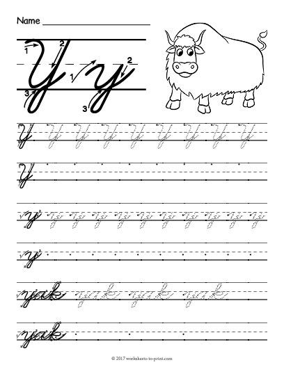 Cursive Y Worksheet - Cursive Letter Y Practice Worksheet