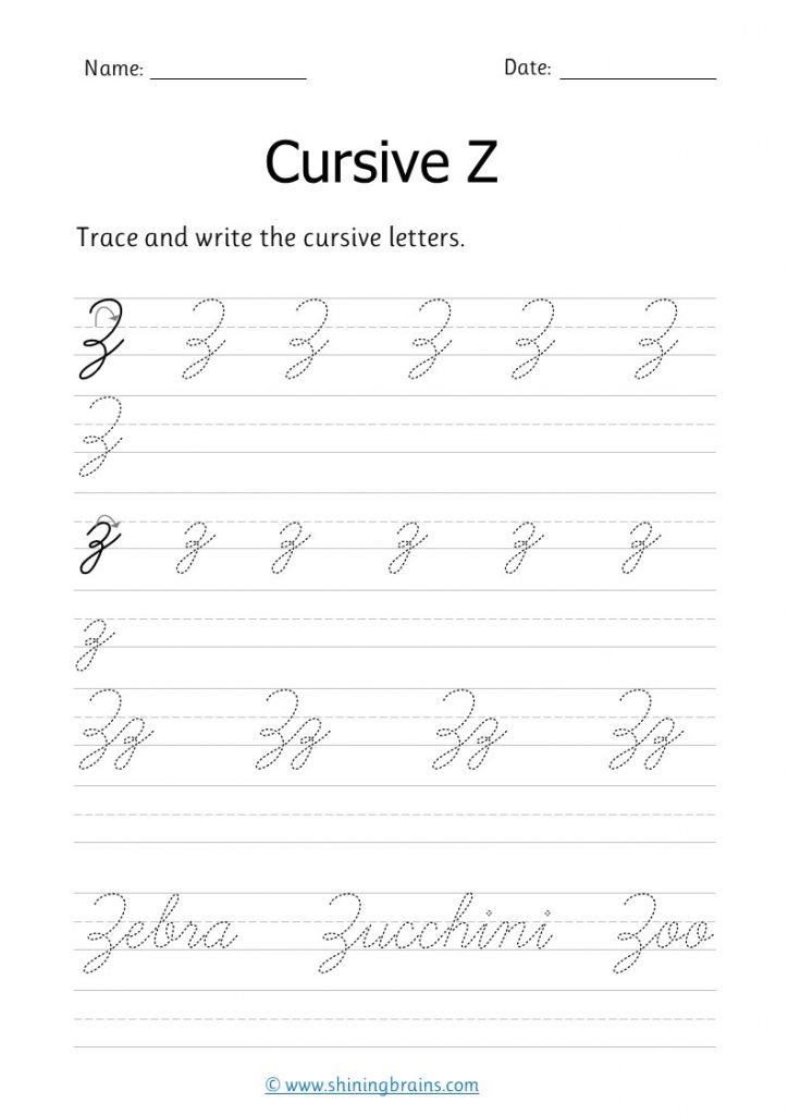 Cursive Z Free Cursive Writing Worksheet For Small And Capital Z Practice - Z Cursive Worksheet