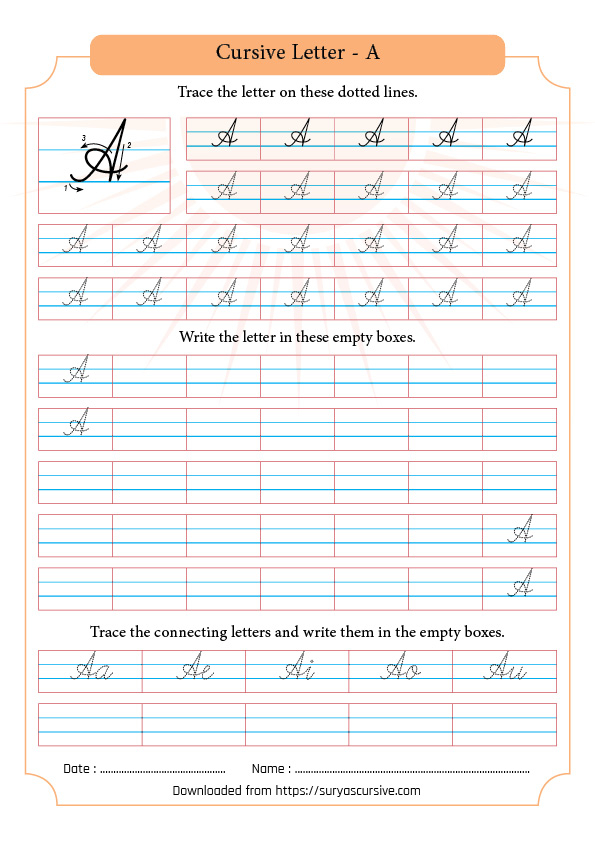 Free A Z Capital Cursive Handwriting Worksheets SuryasCursive - Cursive Capital Letters Worksheets Free