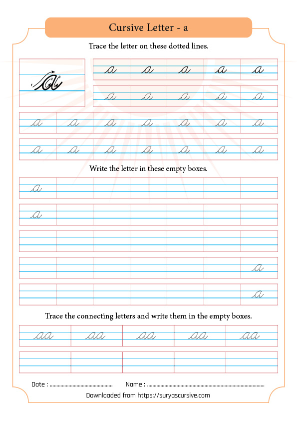 Free A Z Lowercase Cursive Handwriting Worksheets SuryasCursive - Lowercase Cursive Practice Worksheet