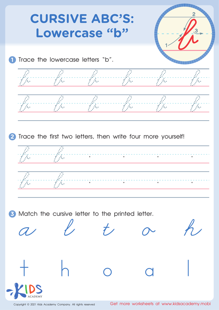 Free B Cursive Worksheet - Little B Cursive Worksheet