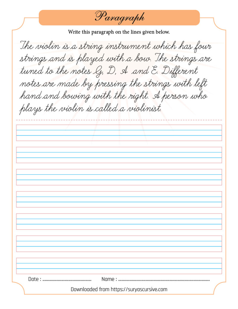 Free Cursive Handwriting Paragraph Practice Sheets Free Printable  - Cursive Writing Sentences Worksheets Pdf Free Download