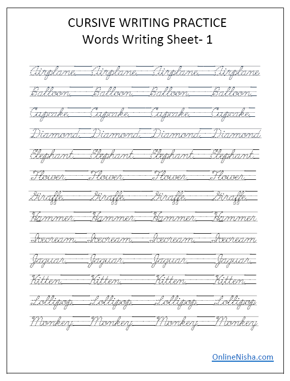 Free Cursive Word Writing Practice Sheets - Short Word Cursive Practice Free Worksheet