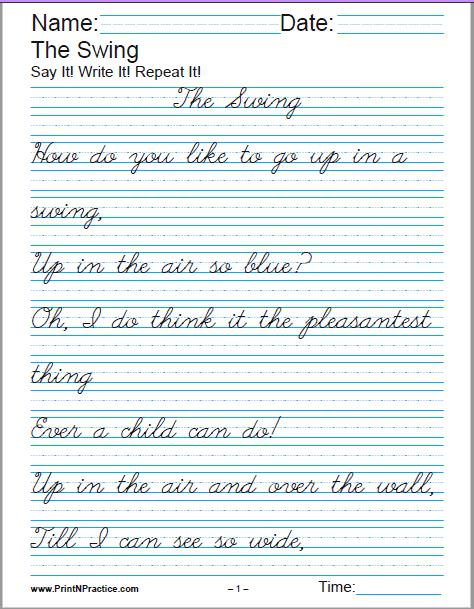 Free Handwriting Worksheets Cursive - Cursive Writing Practice Worksheets For Grade 1