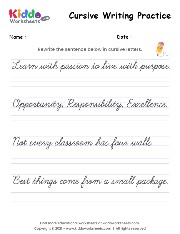 Free Printable Cursive Writing Practice Worksheet Kiddoworksheets - Cursive Handwriting Practice Worksheets For Kids