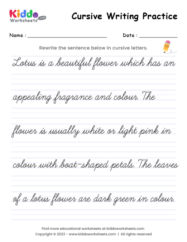 Free Printable Cursive Writing Worksheet 5 Kiddoworksheets - Cursive Writing Worksheets For Kg